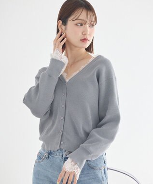 earth music&ecology レーストリムカーディガン Gray