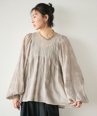 #Newans シアーチェックボリュームブラウス ベージュ