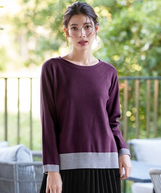 Tiaclasse 【洗える】 配色スリットニットトップス パープル