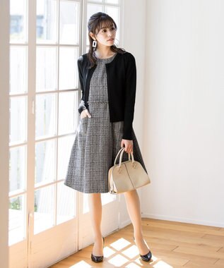 Tiaclasse 【洗える】大人華やかなツイードワンピース チャコールグレー