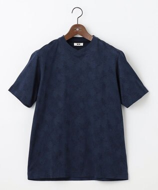 JOSEPH ABBOUD 【キングサイズ・吸水速乾】リーフ柄ジャガード クルーネック Tシャツ ネイビー系