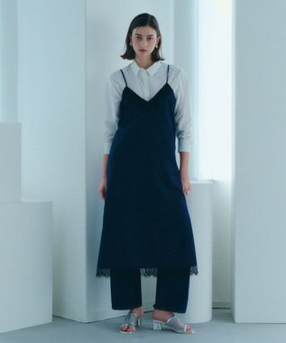 YECCA VECCA ストライプ柄レースMIXキャミワンピース Navy