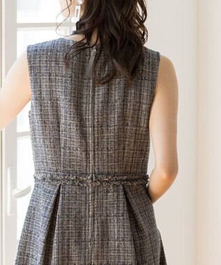 Tiaclasse 【洗える】大人華やかなツイードワンピース チャコールグレー