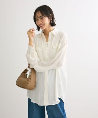 Green Parks ・ＳＵＧＡＲ　ＳＰＯＯＮ　サテンオーバーシャツチュニック Off White