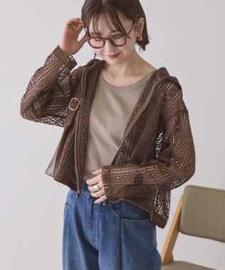 AMERICAN HOLIC 【先行予約】幾何学レースフードシャツ Brown