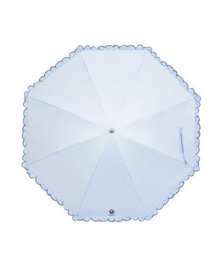 MOONBAT 【WEB限定/遮光率100%/遮熱/UV】POLO RALPH LAUREN（ポロ ラルフローレン）晴雨兼用日傘 ワンポイント ポロベア刺繍 フリル 折りたたみ傘 長折タイプ サックスブルーストライプ