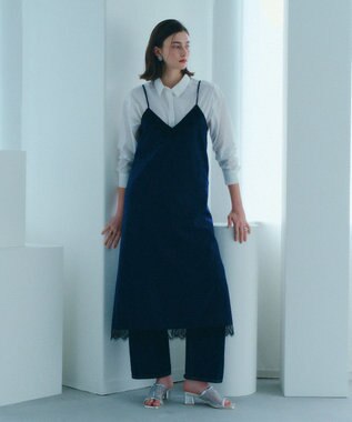 YECCA VECCA ストライプ柄レースMIXキャミワンピース Navy