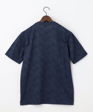 JOSEPH ABBOUD 【キングサイズ・吸水速乾】リーフ柄ジャガード クルーネック Tシャツ ネイビー系