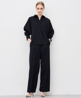 uncrave ウォッシャブルウールライクツイル ワイドパンツ シャンブレーチャコール