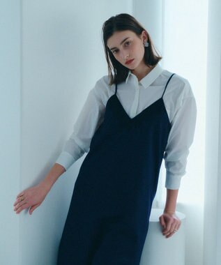 YECCA VECCA ストライプ柄レースMIXキャミワンピース Navy