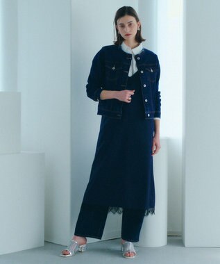 YECCA VECCA ストライプ柄レースMIXキャミワンピース Navy