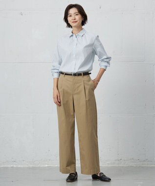 J.PRESS LADIES 【洗える】BEZ VEGA シャツカラー ブラウス ホワイト×サックスブルー系