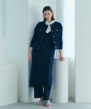 YECCA VECCA ストライプ柄レースMIXキャミワンピース Navy