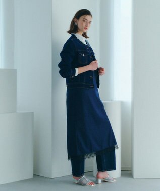 YECCA VECCA ストライプ柄レースMIXキャミワンピース Navy