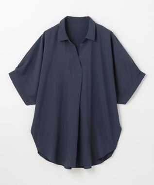 ANY 【新色追加】スキッパーネック袖タックブラウス ネイビー