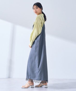 YECCA VECCA ストライプ柄レースMIXキャミワンピース Gray