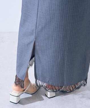 YECCA VECCA ストライプ柄レースMIXキャミワンピース Gray