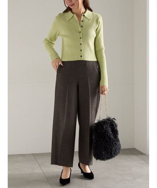 Te chichi ポロカラークロップトカーディガン グリーン