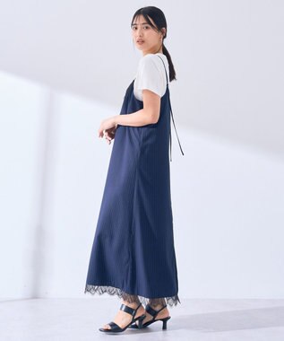 YECCA VECCA ストライプ柄レースMIXキャミワンピース Navy