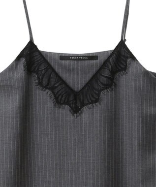 YECCA VECCA ストライプ柄レースMIXキャミワンピース Gray