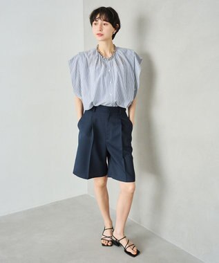 #Newans 【金子綾さんインスタライブご紹介アイテム】マルチストライプノースリーブシャツ ネイビーストライプ