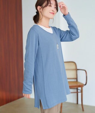 Tiaclasse 【洗える】カシミヤ混ニットチュニック サックス