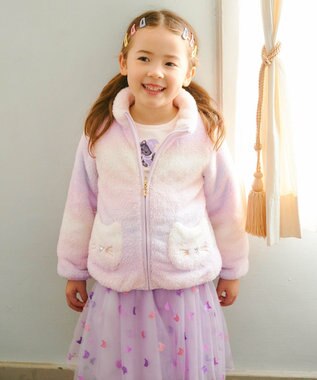 ANY KIDS ネコポケットボアブルゾン レインボー×ラベンダー