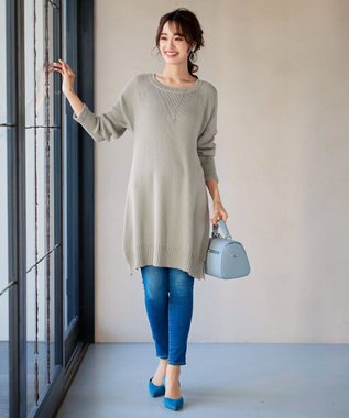 Tiaclasse L 【洗える】リラックス感のあるラグランスリーブニット グレージュ