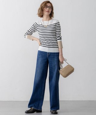 23区 【洗える】シルキーレーヨンワイドリブ ニット オフ×ブラック