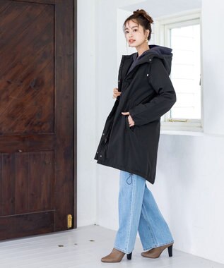 Tiaclasse 【洗える】アラン柄ニットパーカーチュニック ネイビー