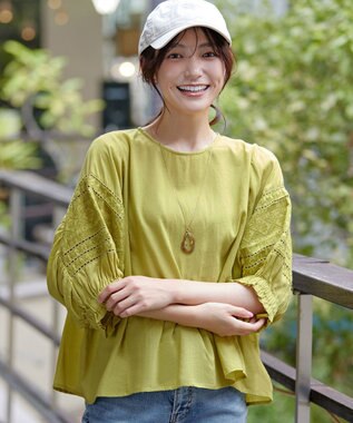 【洗える】コットンエンブロイダリーブラウス