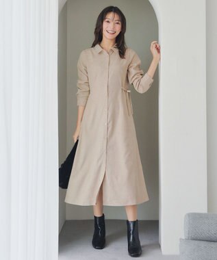 Tiaclasse L 【洗える】コーデュロイサイドリボンワンピース ベージュ