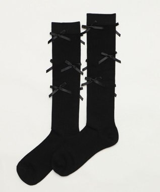 WEGO リボン付きハイソックス ブラック