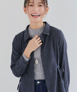 Tiaclasse L 【洗える】コーデュロイサイドリボンワンピース チャコールグレー