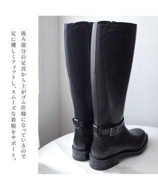 Pointer 本革ベルトデザイン 裏起毛 ロングブーツ ブラック