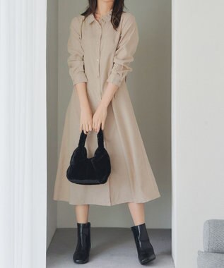 Tiaclasse L 【洗える】コーデュロイサイドリボンワンピース ベージュ