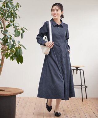 Tiaclasse L 【洗える】コーデュロイサイドリボンワンピース チャコールグレー