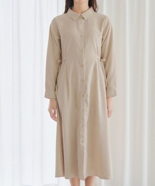 Tiaclasse L 【洗える】コーデュロイサイドリボンワンピース ベージュ