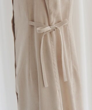 Tiaclasse L 【洗える】コーデュロイサイドリボンワンピース ベージュ
