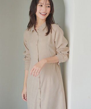 Tiaclasse L 【洗える】コーデュロイサイドリボンワンピース ベージュ
