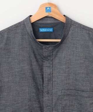 SHARE PARK MENS 【UVカット・撥水・ストレッチ】イージーデニムノーカラーシャツ ネイビー系