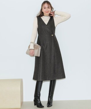 ANY SIS 【2SET】ジャンパースカート × ニット セット チャコール×アイボリー