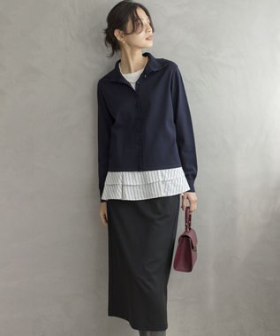 組曲 S シャツコンビティアード ロングＴシャツ アイボリー×ストライプ系1