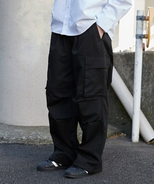 WEGO 【ウエストゴム/SMLサイズ展開】イージーワイドカーゴパンツ ブラック