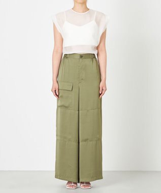 NAVE 【Nave・洗える/ウエストゴム】ヴィンテージサテン ワイドパンツ カーキ系