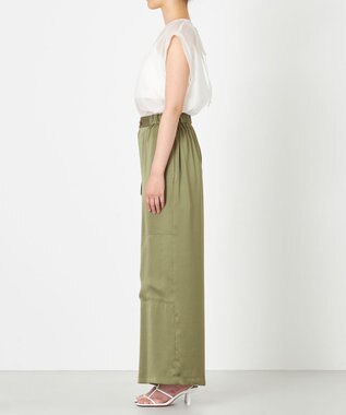 NAVE 【Nave・洗える/ウエストゴム】ヴィンテージサテン ワイドパンツ カーキ系