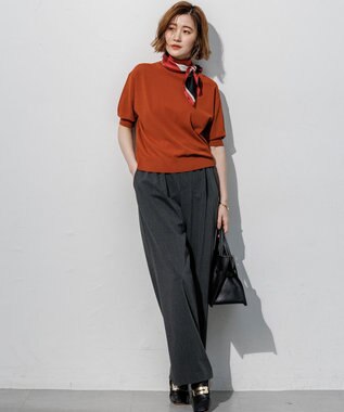 23区 【先行予約】セミマットフリゼ リラクシー ニット Tシャツ ライトオレンジ系