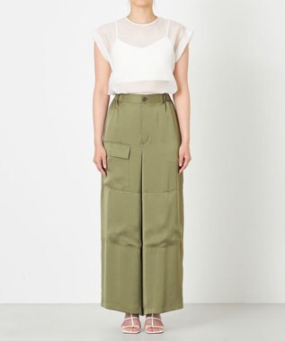 NAVE 【Nave・洗える/ウエストゴム】ヴィンテージサテン ワイドパンツ カーキ系