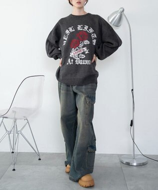 WEGO 【洗える】グラフィックニットBIGプルオーバー 柄7