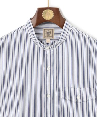 J.PRESS MEN ポプリンマルチストライプ バンドカラーシャツ ネイビー系1